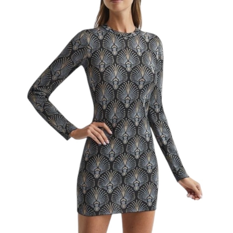 Reiss Black And Gold Art Deco Mini Dress New W/O Tags